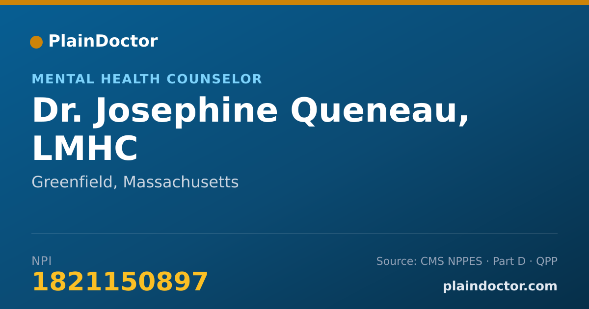 Shareable card for Josephine Queneau, LMHC - Mental Health Counselor, Greenfield, MA