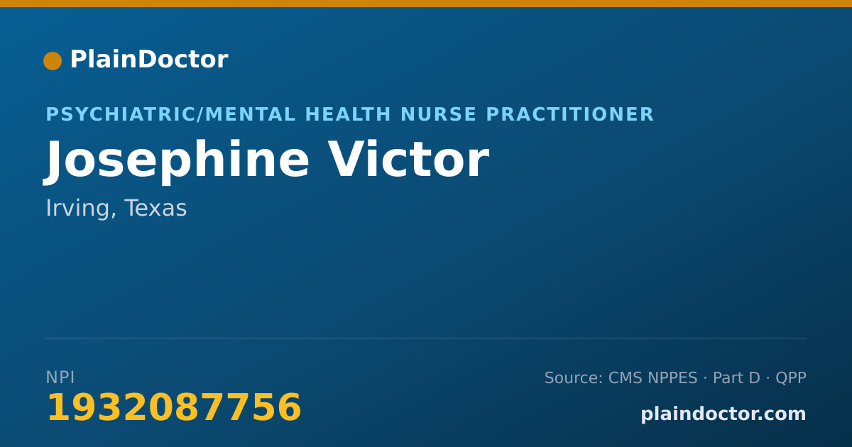 Shareable card for Josephine Victor - Psychiatric/Mental Health Nurse Practitioner, Irving, TX