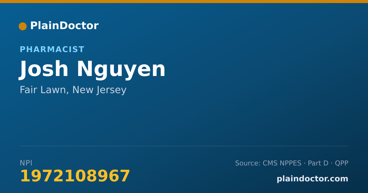Shareable card for Josh Nguyen - Pharmacist, Fair Lawn, NJ