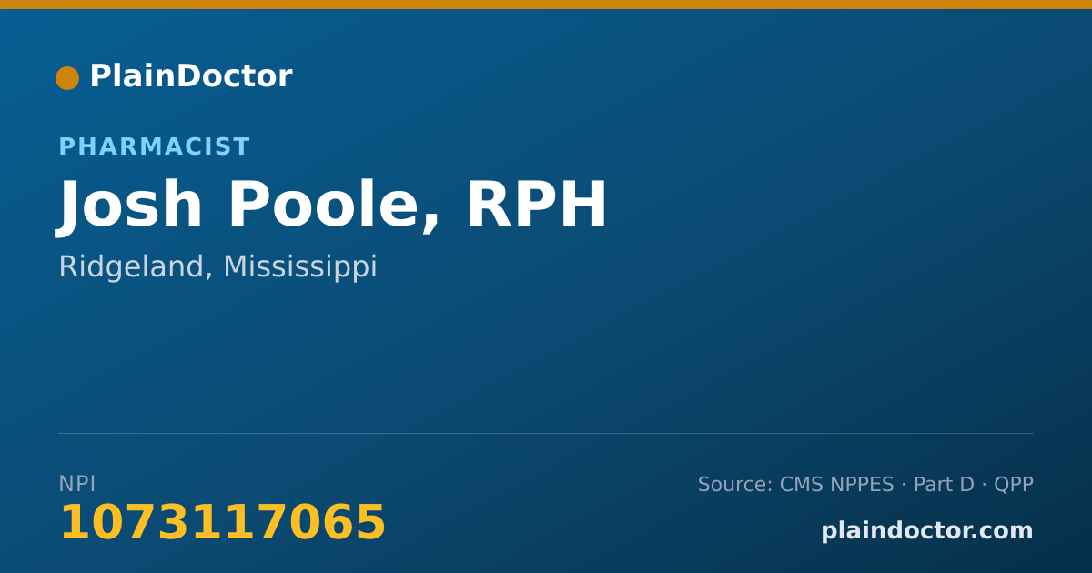 Shareable card for Josh Poole, RPH - Pharmacist, Ridgeland, MS