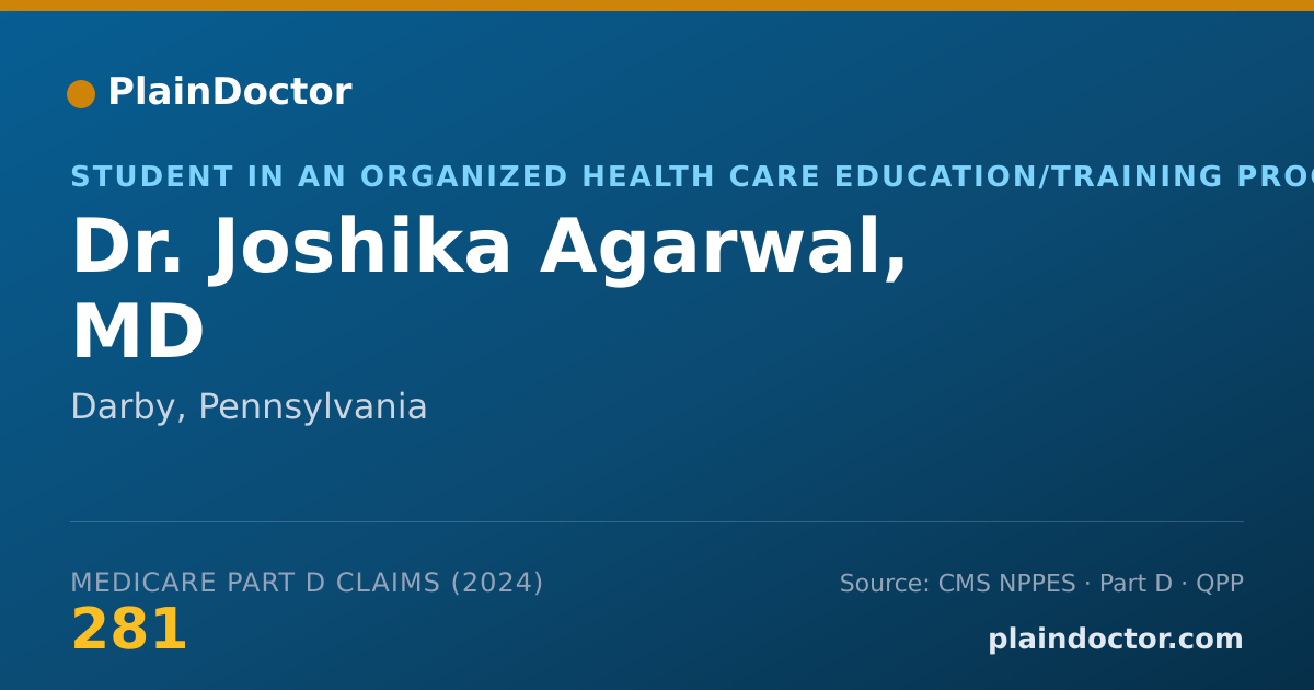 Shareable card for Joshika Agarwal, MD - Student in an Organized Health Care Education/Training Program, Darby, PA