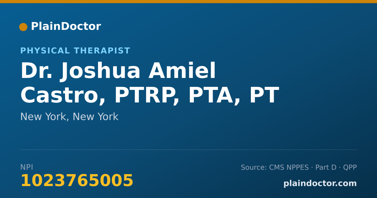 Shareable card for Joshua Amiel Castro, PTRP, PTA, PT - Physical Therapist, New York, NY