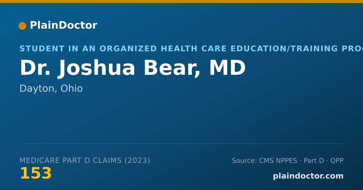 Shareable card for Joshua Bear, MD - Student in an Organized Health Care Education/Training Program, Dayton, OH