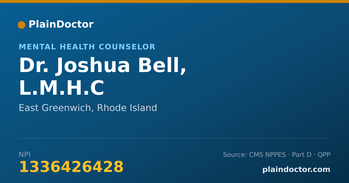 Shareable card for Joshua Bell, L.M.H.C - Mental Health Counselor, East Greenwich, RI