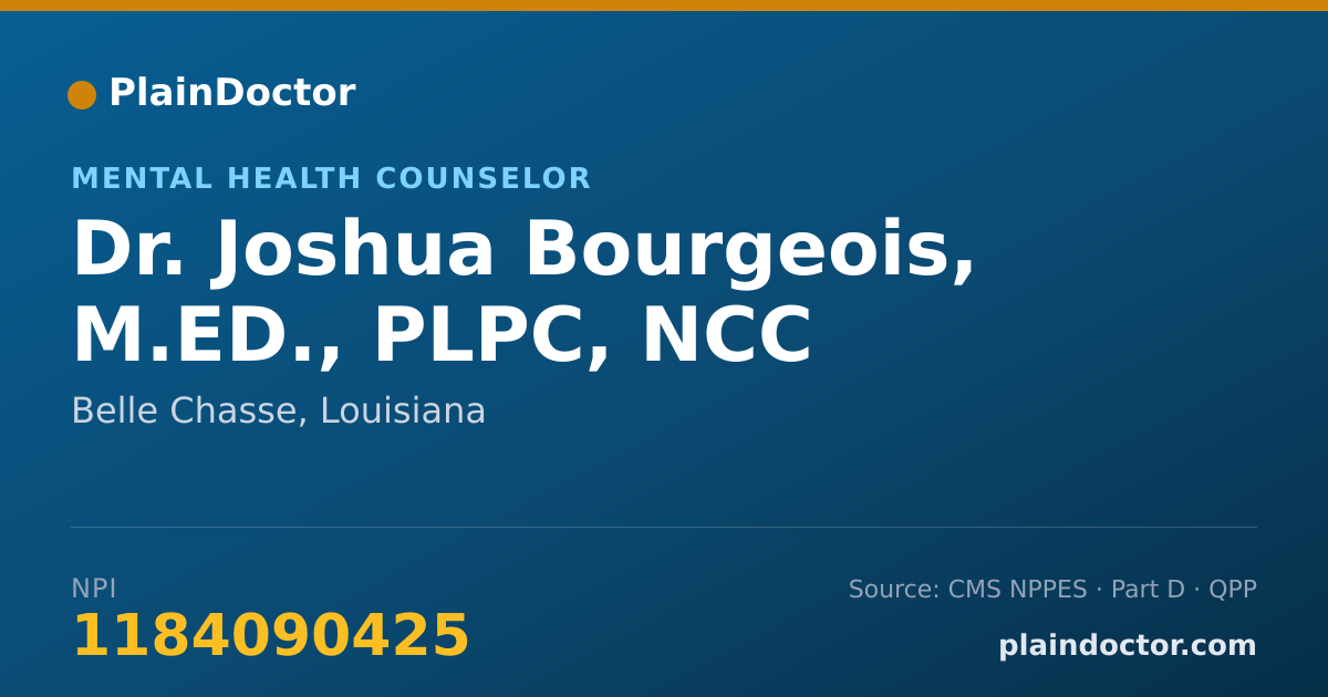 Shareable card for Joshua Bourgeois, M.ED., PLPC, NCC - Mental Health Counselor, Belle Chasse, LA