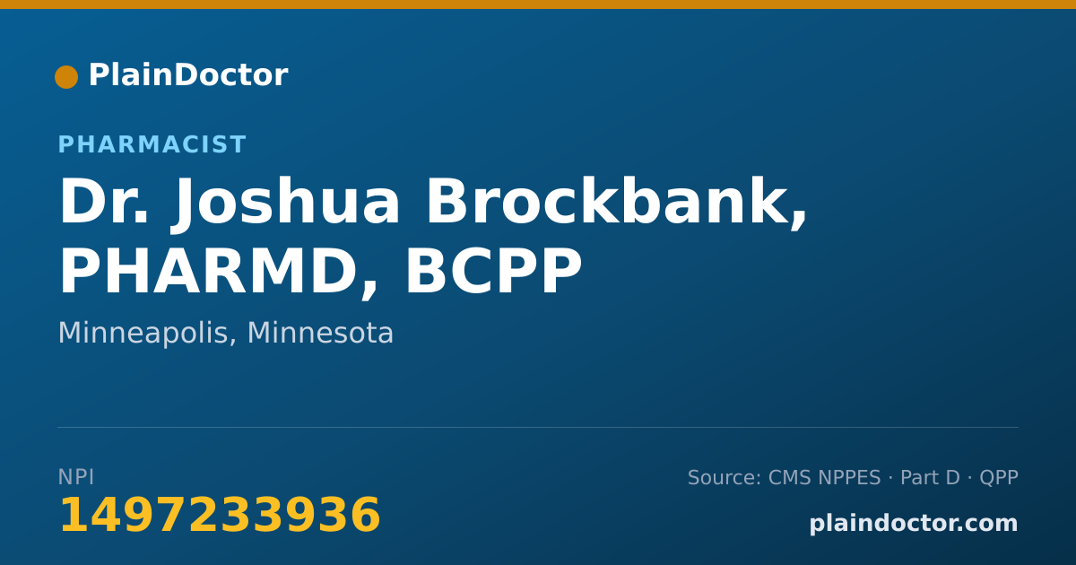 Shareable card for Joshua Brockbank, PHARMD, BCPP - Pharmacist, Minneapolis, MN