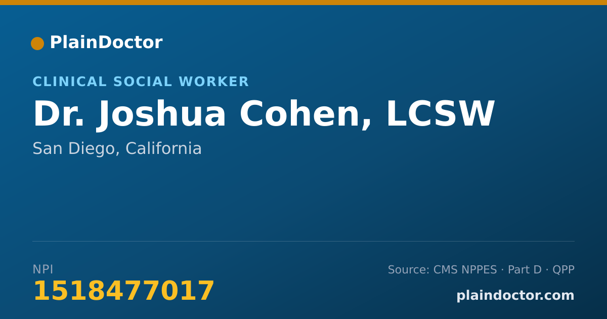 Shareable card for Joshua Cohen, LCSW - Clinical Social Worker, San Diego, CA