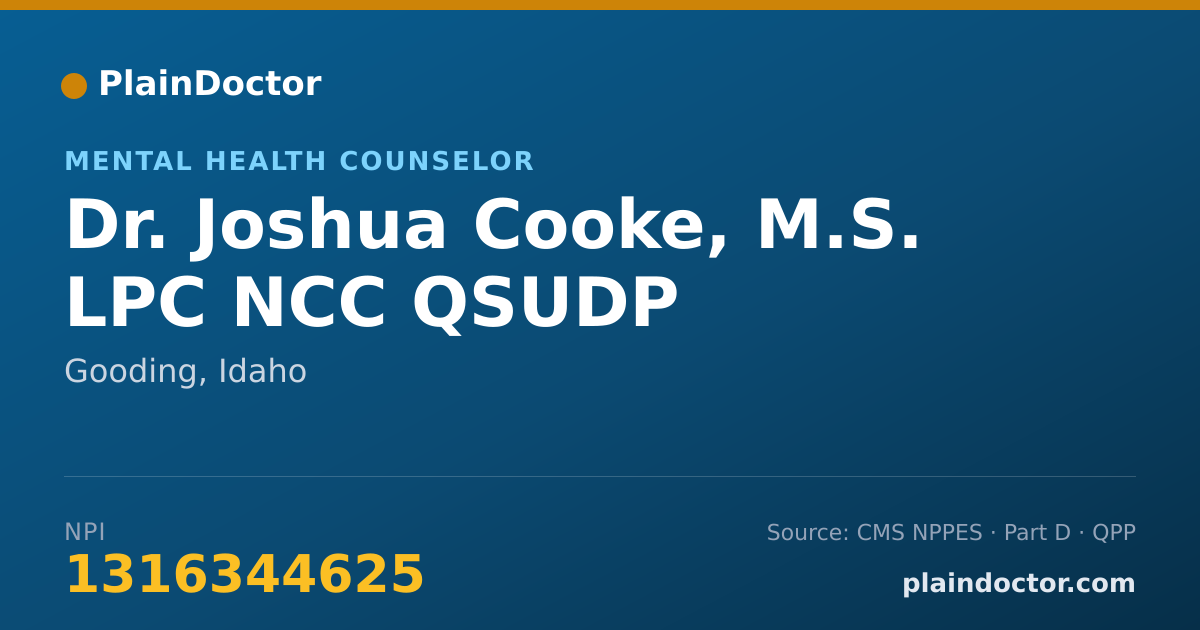 Shareable card for Joshua Cooke, M.S. LPC NCC QSUDP - Mental Health Counselor, Gooding, ID