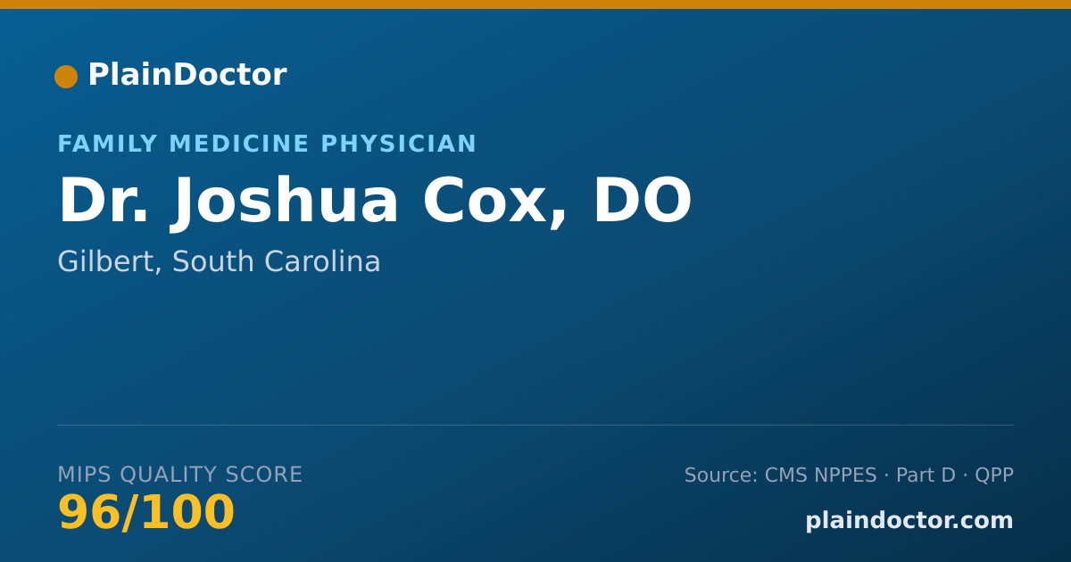 Shareable card for Joshua Cox, DO - Family Medicine Physician, Gilbert, SC