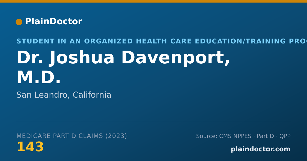 Shareable card for Joshua Davenport, M.D. - Student in an Organized Health Care Education/Training Program, San Leandro, CA