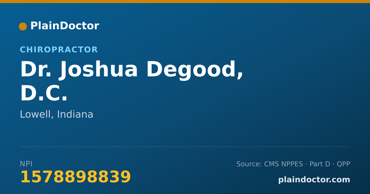 Shareable card for Joshua Degood, D.C. - Chiropractor, Lowell, IN