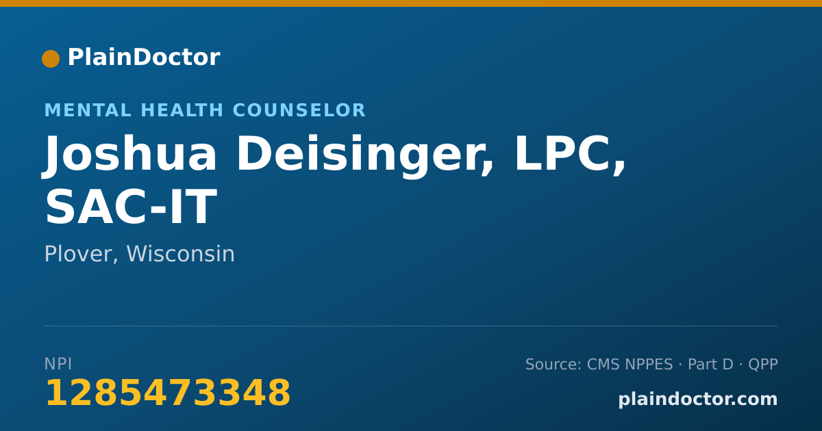 Shareable card for Joshua Deisinger, LPC-IT - Mental Health Counselor, Wisconsin Rapids, WI