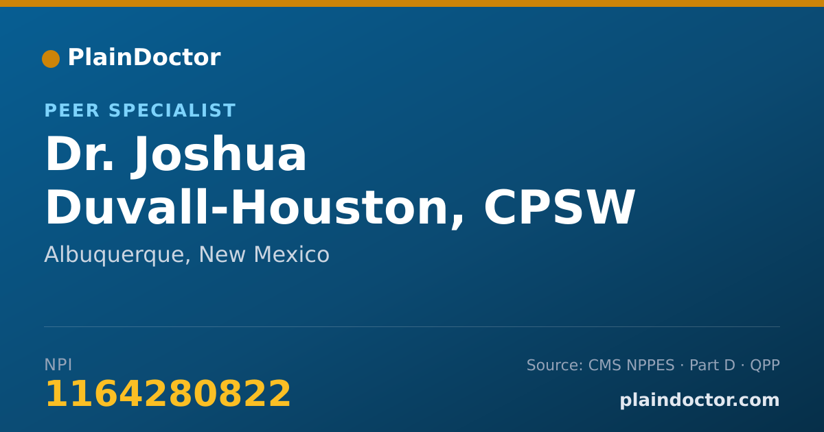 Shareable card for Joshua Duvall-Houston, CPSW - Peer Specialist, Albuquerque, NM
