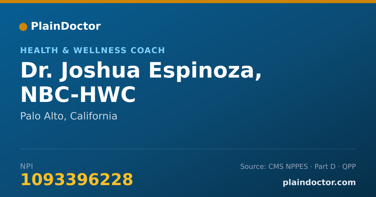 Shareable card for Joshua Espinoza, NBC-HWC - Health & Wellness Coach, Palo Alto, CA