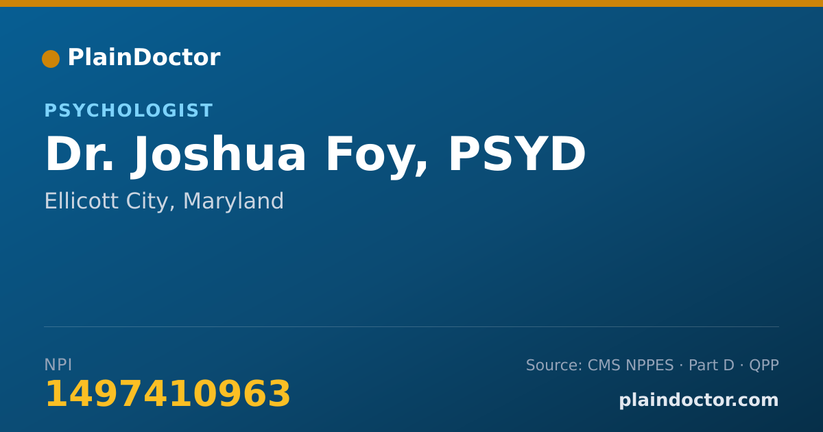 Shareable card for Joshua Foy, PSYD - Psychologist, Ellicott City, MD