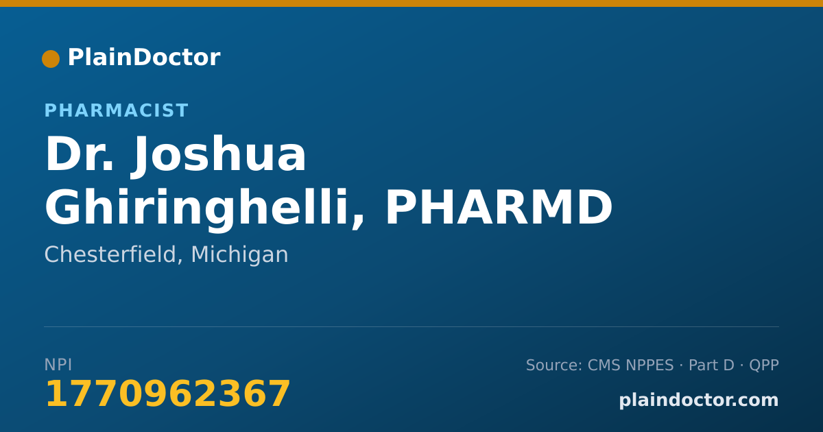 Shareable card for Joshua Ghiringhelli, PHARMD - Pharmacist, Chesterfield, MI