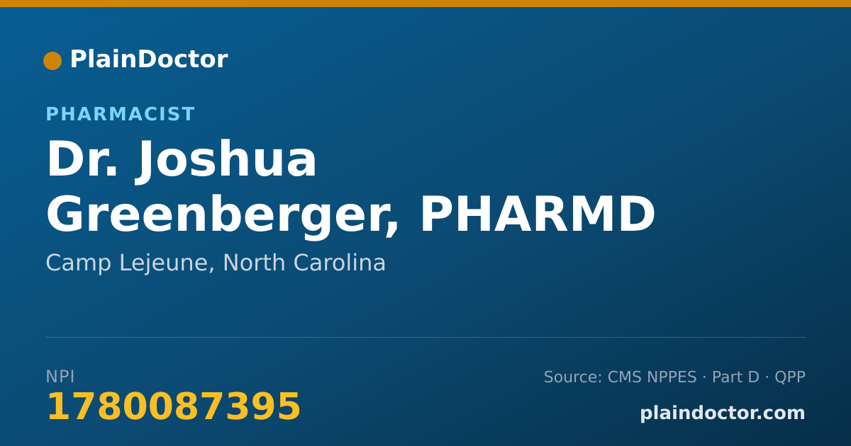 Shareable card for Joshua Greenberger, PHARMD - Pharmacist, Camp Lejeune, NC