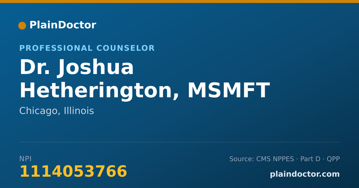 Shareable card for Joshua Hetherington, MSMFT - Professional Counselor, Chicago, IL