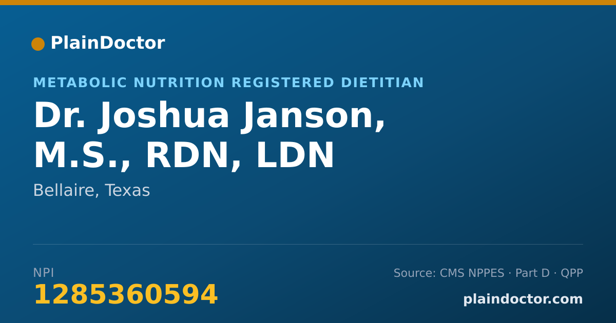 Shareable card for Joshua Janson, M.S., RDN, LDN - Metabolic Nutrition Registered Dietitian, Bellaire, TX