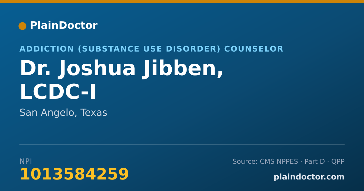 Shareable card for Joshua Jibben, LCDC-I - Addiction (Substance Use Disorder) Counselor, San Angelo, TX
