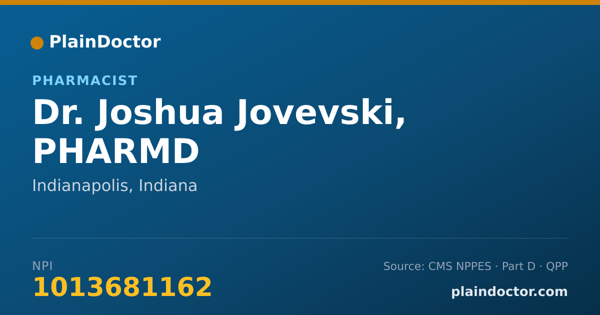 Shareable card for Joshua Jovevski, PHARMD - Pharmacist, Indianapolis, IN