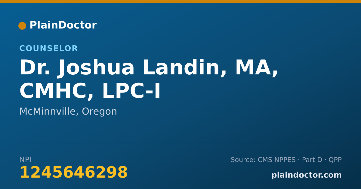 Shareable card for Joshua Landin, MA, CMHC, LPC-I - Counselor, McMinnville, OR