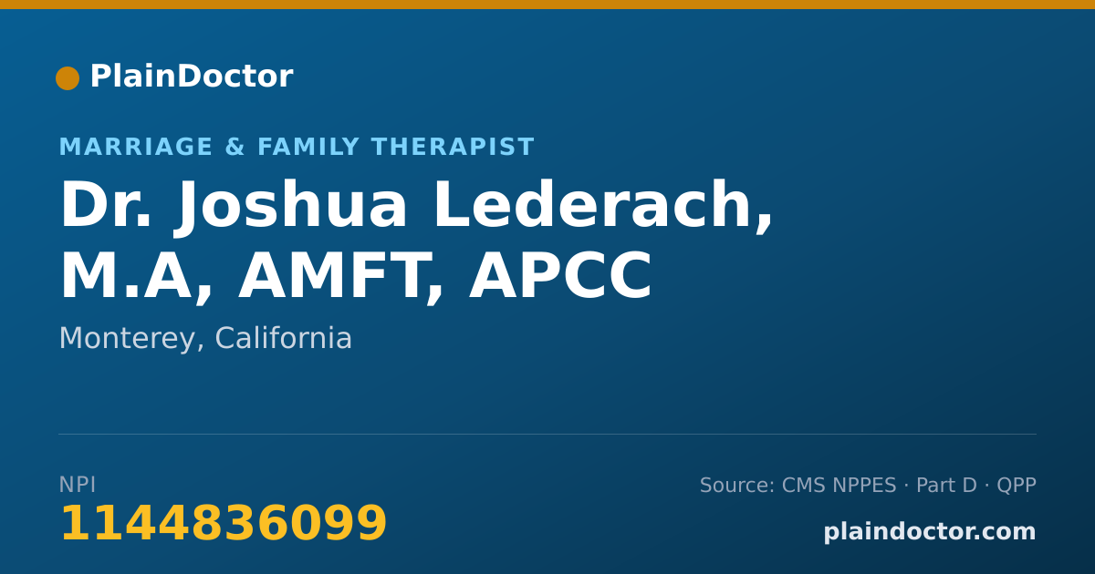 Shareable card for Joshua Lederach, M.A, AMFT, APCC - Marriage & Family Therapist, Monterey, CA
