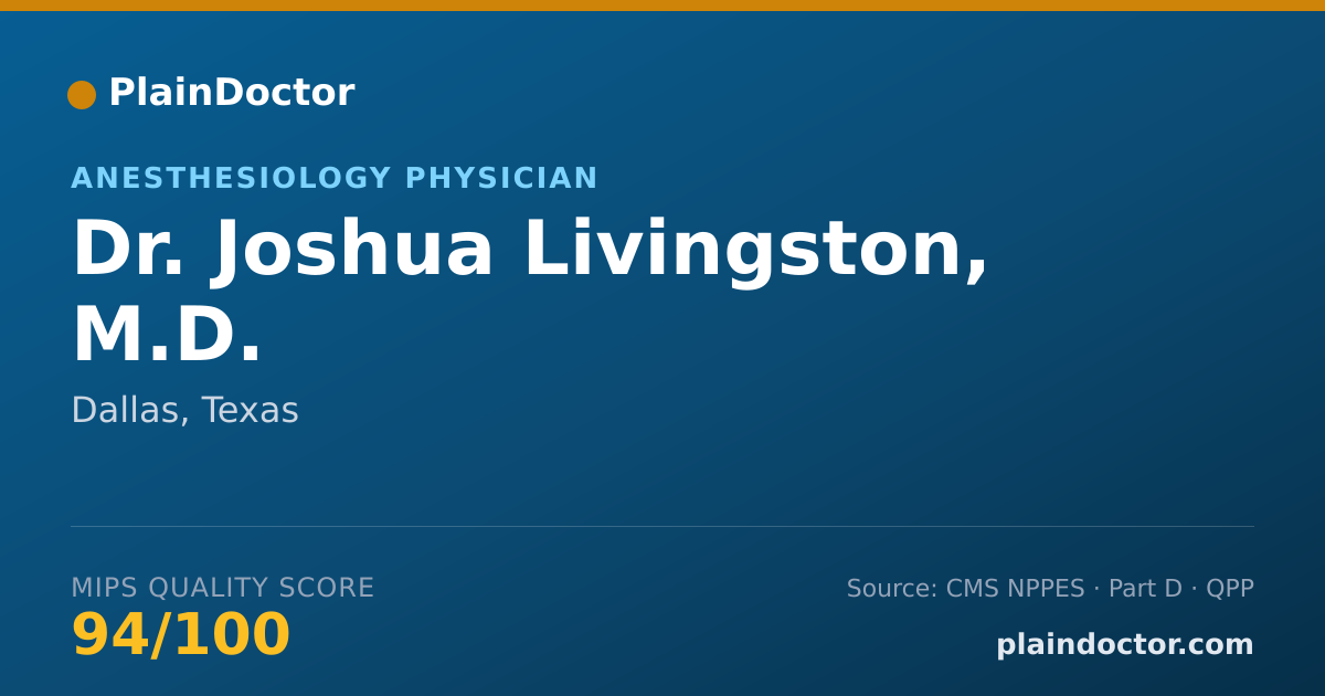 Shareable card for Joshua Livingston, M.D. - Anesthesiology Physician, Dallas, TX