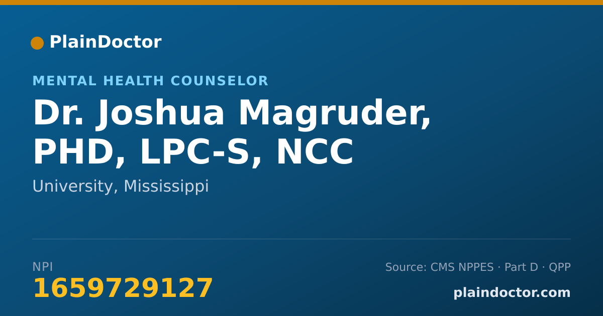Shareable card for Joshua Magruder, PHD, LPC-S, NCC - Mental Health Counselor, University, MS