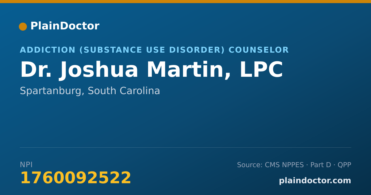 Shareable card for Joshua Martin, LPC - Addiction (Substance Use Disorder) Counselor, Spartanburg, SC