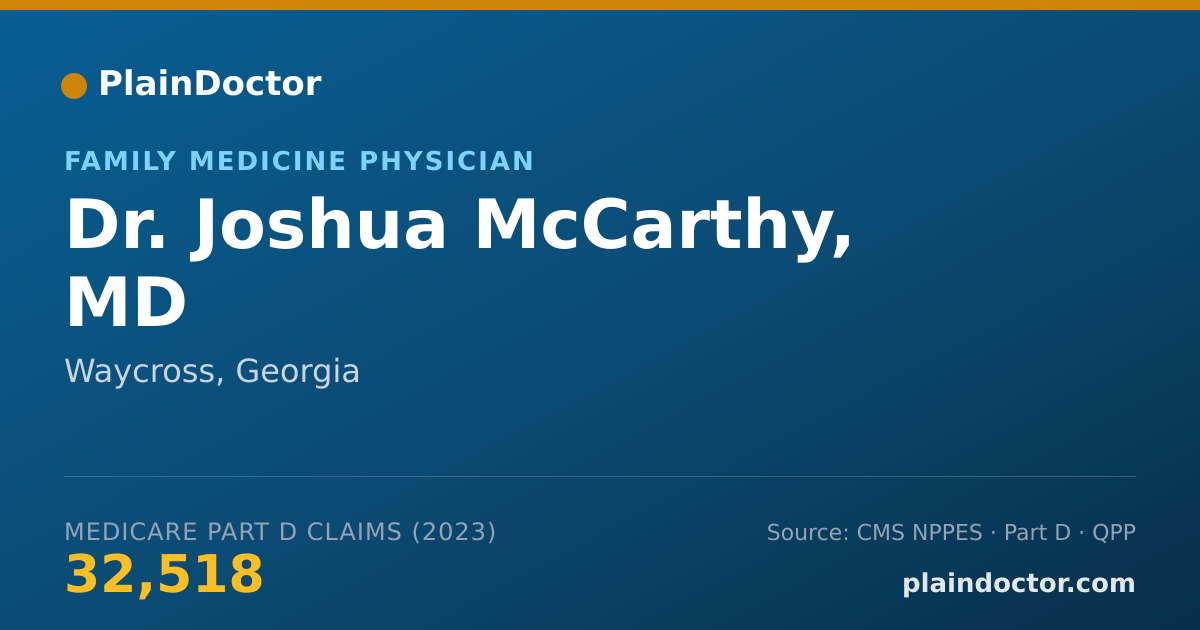 Shareable card for Joshua McCarthy, MD - Family Medicine Physician, Waycross, GA