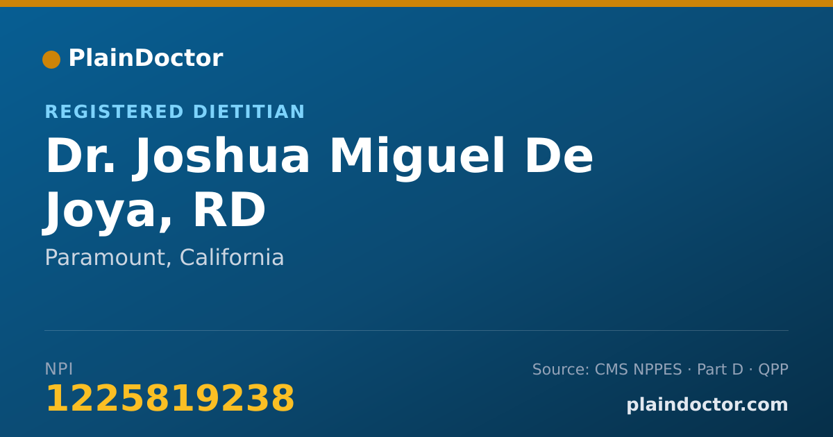 Shareable card for Joshua Miguel De Joya, RD - Registered Dietitian, Paramount, CA