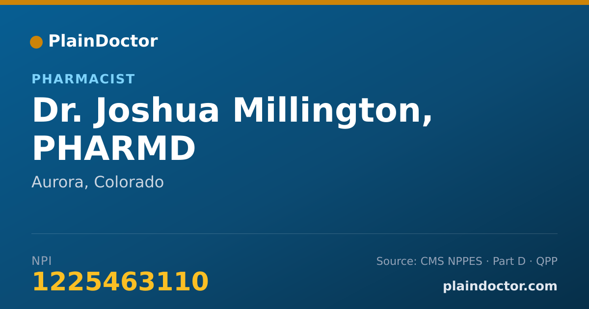 Shareable card for Joshua Millington, PHARMD - Pharmacist, Aurora, CO