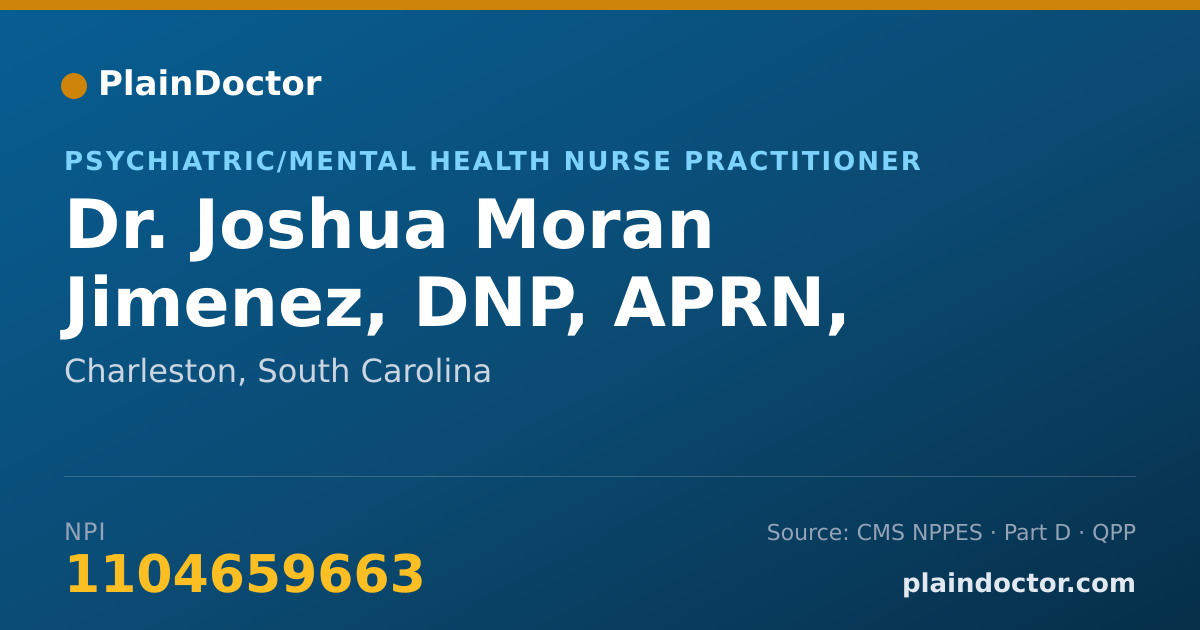 Shareable card for Joshua Moran Jimenez, DNP, APRN, PMHNP - Psychiatric/Mental Health Nurse Practitioner, Charleston, SC