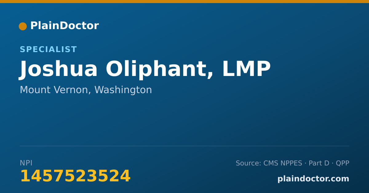 Shareable card for Joshua Oliphant, LMP - Specialist, Mount Vernon, WA