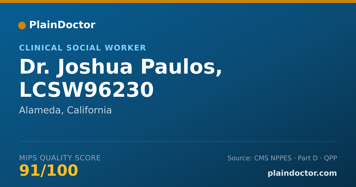 Shareable card for Joshua Paulos, LCSW96230 - Clinical Social Worker, Alameda, CA