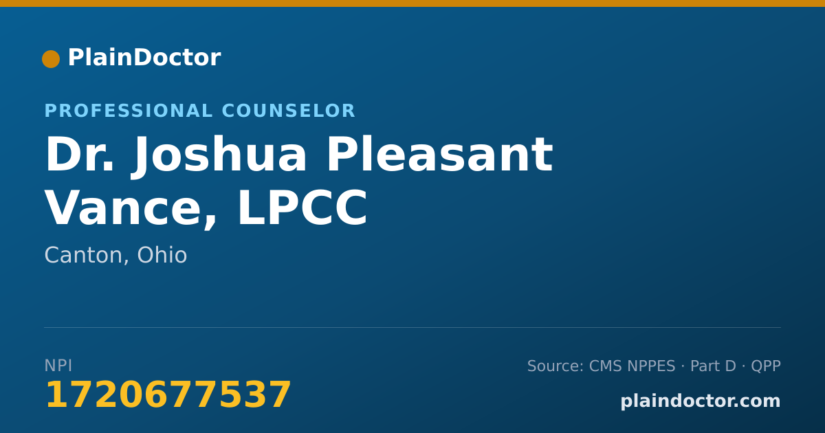 Shareable card for Joshua Pleasant Vance, LPCC - Professional Counselor, Canton, OH