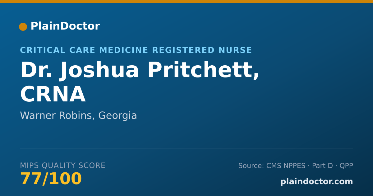 Shareable card for Joshua Pritchett, CRNA - Critical Care Medicine Registered Nurse, Warner Robins, GA