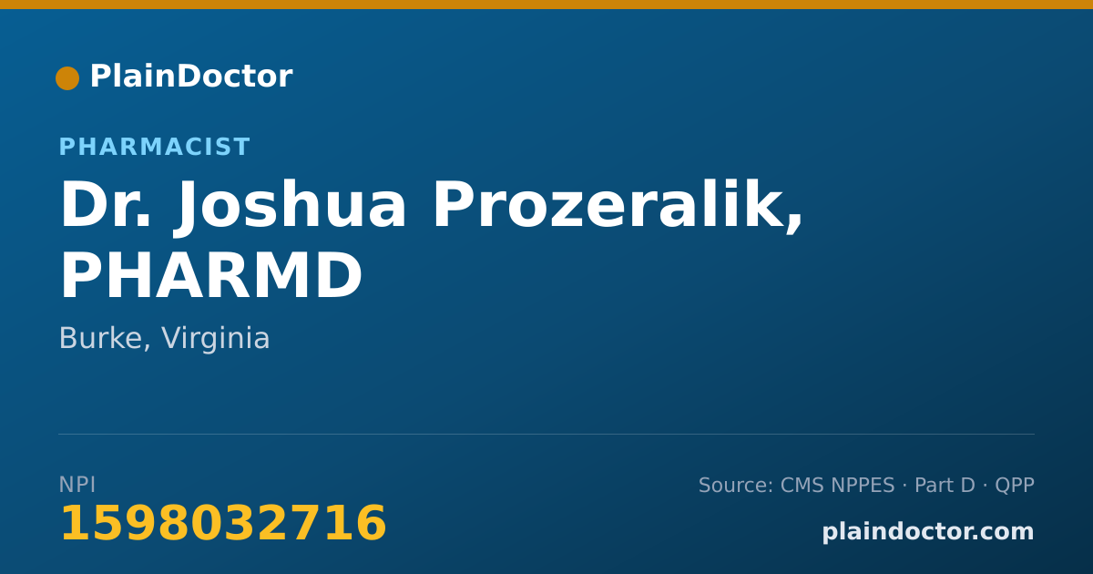 Shareable card for Joshua Prozeralik, PHARMD - Pharmacist, Burke, VA