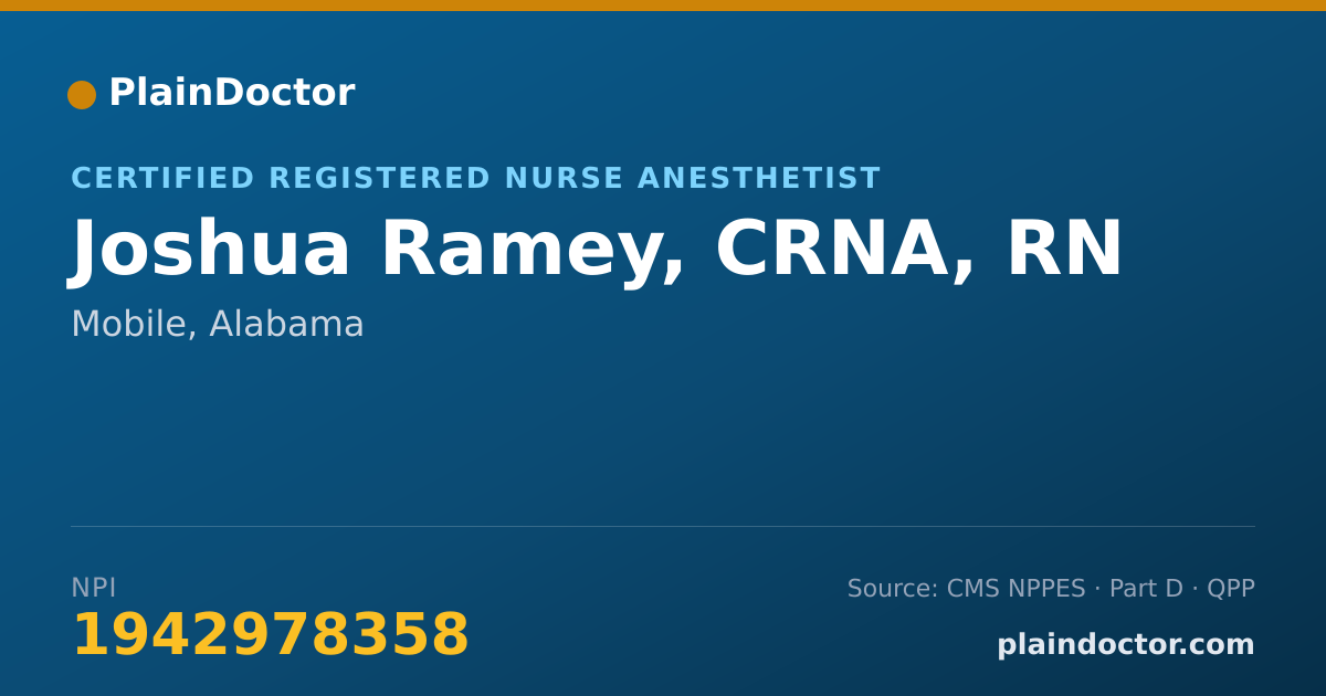 Shareable card for Joshua Ramey, CRNA, RN - Certified Registered Nurse Anesthetist, Mobile, AL