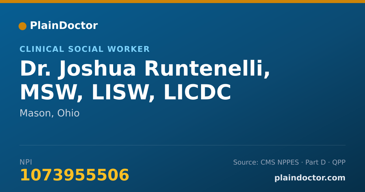 Shareable card for Joshua Runtenelli, MSW, LISW, LICDC - Clinical Social Worker, Mason, OH
