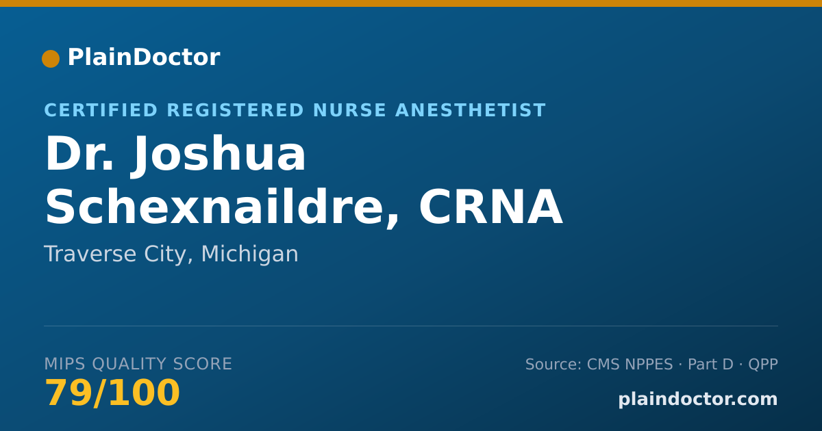 Shareable card for Joshua Schexnaildre, CRNA - Certified Registered Nurse Anesthetist, Traverse City, MI