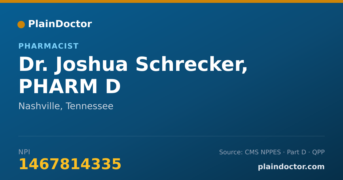 Shareable card for Joshua Schrecker, PHARM D - Pharmacist, Nashville, TN
