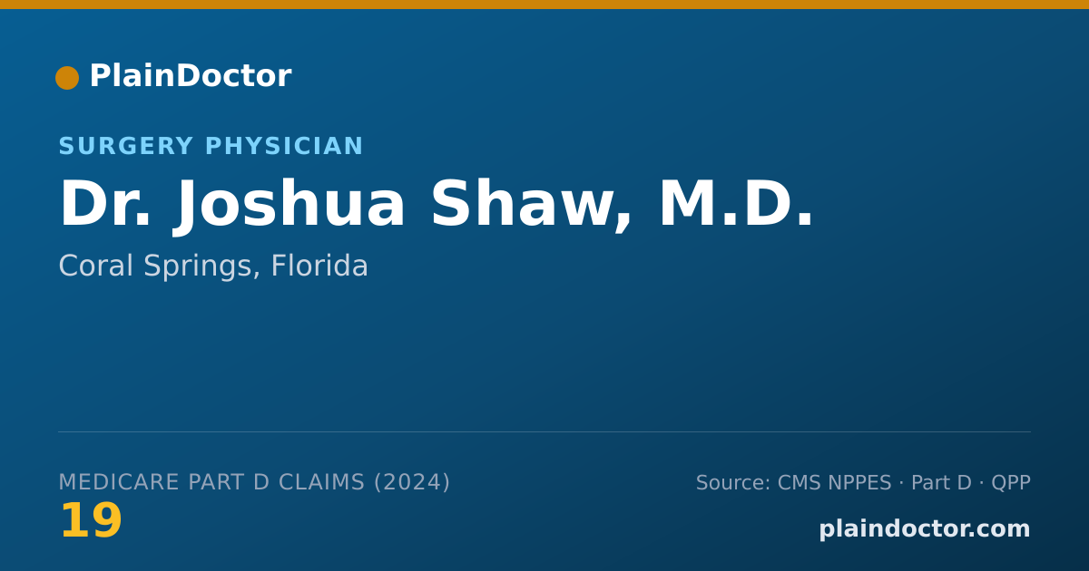 Shareable card for Joshua Shaw, M.D. - Surgery Physician, Coral Springs, FL