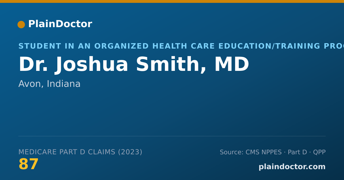 Shareable card for Joshua Smith, MD - Student in an Organized Health Care Education/Training Program, Avon, IN