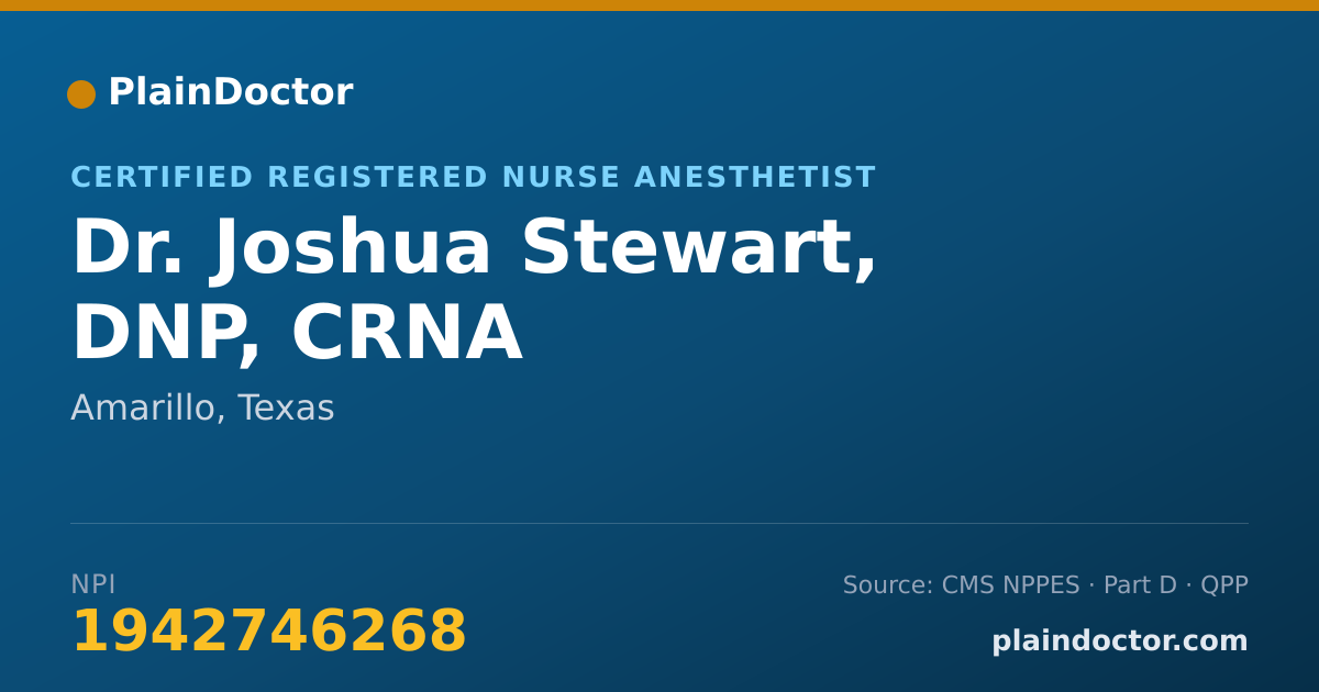 Shareable card for Joshua Stewart, DNP, CRNA - Certified Registered Nurse Anesthetist, Amarillo, TX