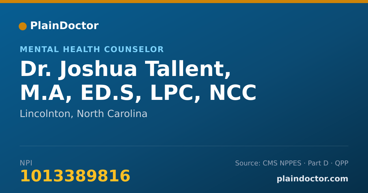 Shareable card for Joshua Tallent, M.A, ED.S, LPC, NCC - Mental Health Counselor, Lincolnton, NC