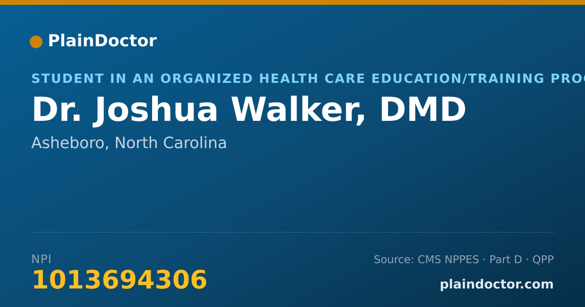 Shareable card for Joshua Walker, DMD - Student in an Organized Health Care Education/Training Program, Asheboro, NC