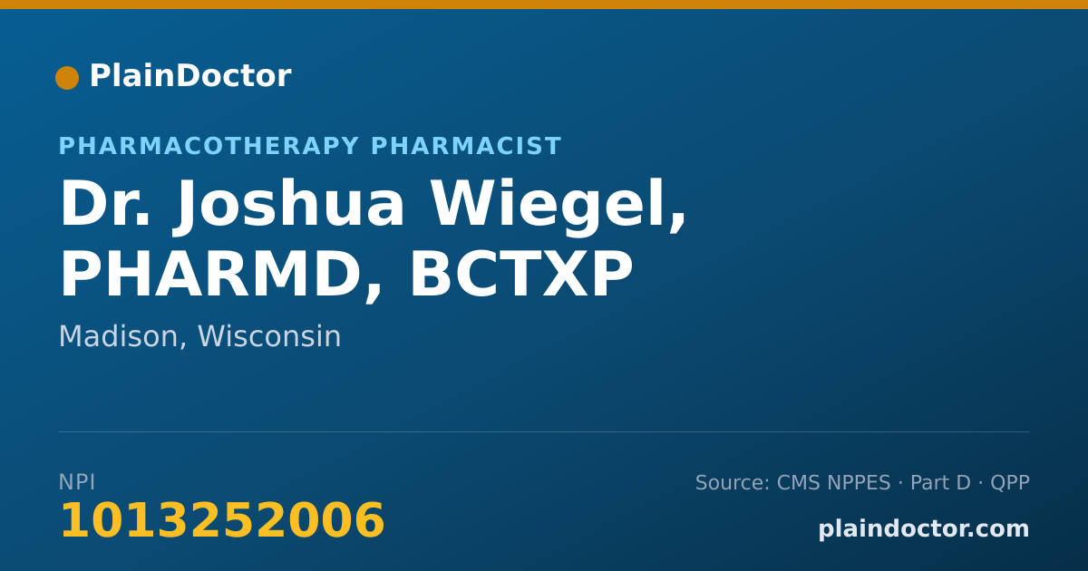 Shareable card for Joshua Wiegel, PHARMD, BCTXP - Pharmacotherapy Pharmacist, Madison, WI