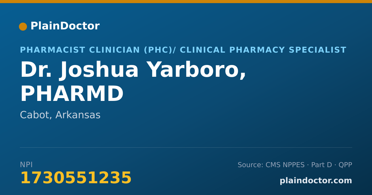 Shareable card for Joshua Yarboro, PHARMD - Pharmacist Clinician (PhC)/ Clinical Pharmacy Specialist, Cabot, AR
